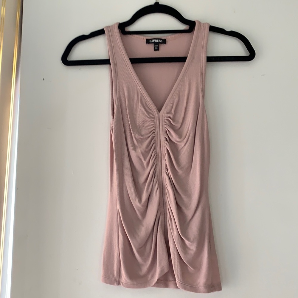 Pink ruched front express tank top